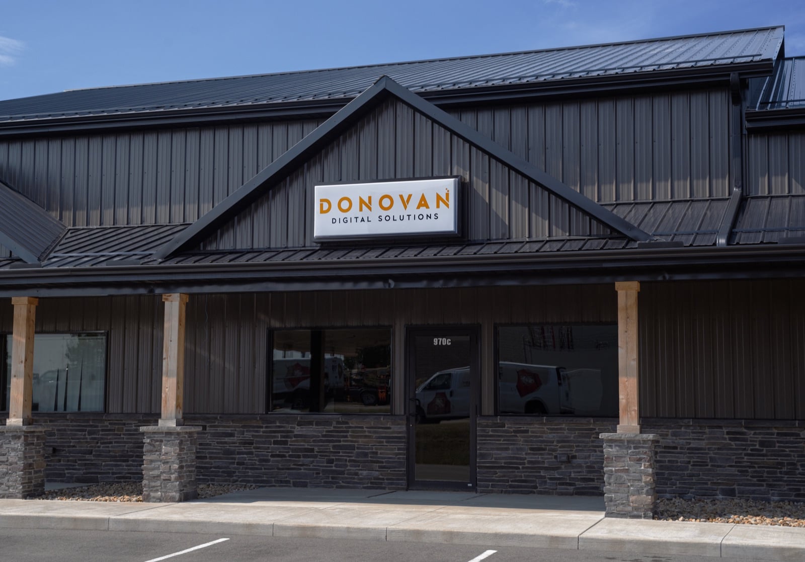 The Donovan Digital Solutions office building and signage at 970 Killian Road, Akron, Ohio