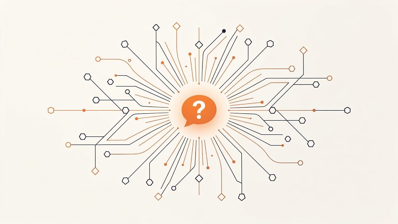Abstract visualization of AI answer-engine optimization signal network